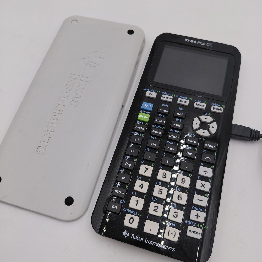 Texas Instruments TI-84 Plus CE Graphing Calculator Black Thin Cover Works Cord